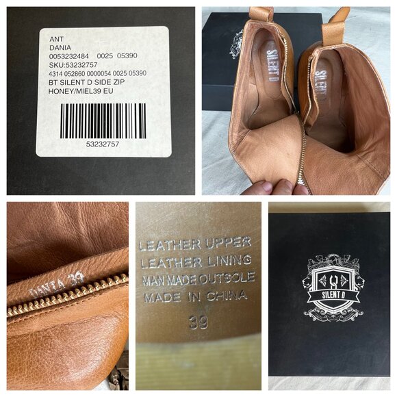 Anthropologie Silent D Dania Size 8 Side Zip Ankle Boot Honey Tan Leather Chunky - Picture 9 of 16